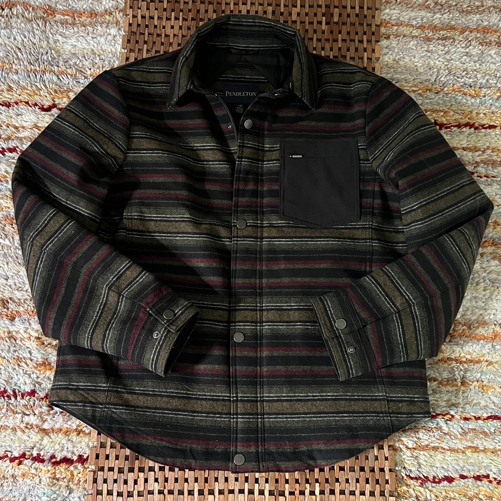 Pendleton Aztec Striped Wool Full Zip Jacket Black Green Red Men's Large L