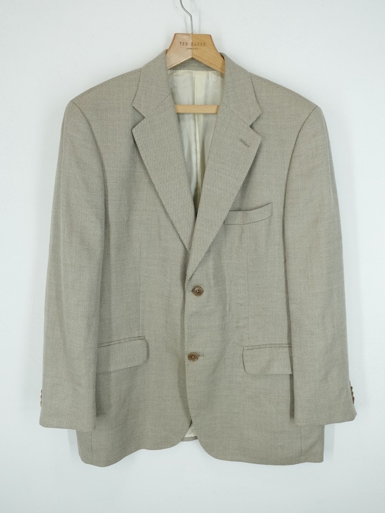 Austin Reed Jacket Mens 44R Grey Beige Linen Silk Smart Casual Country Shooting