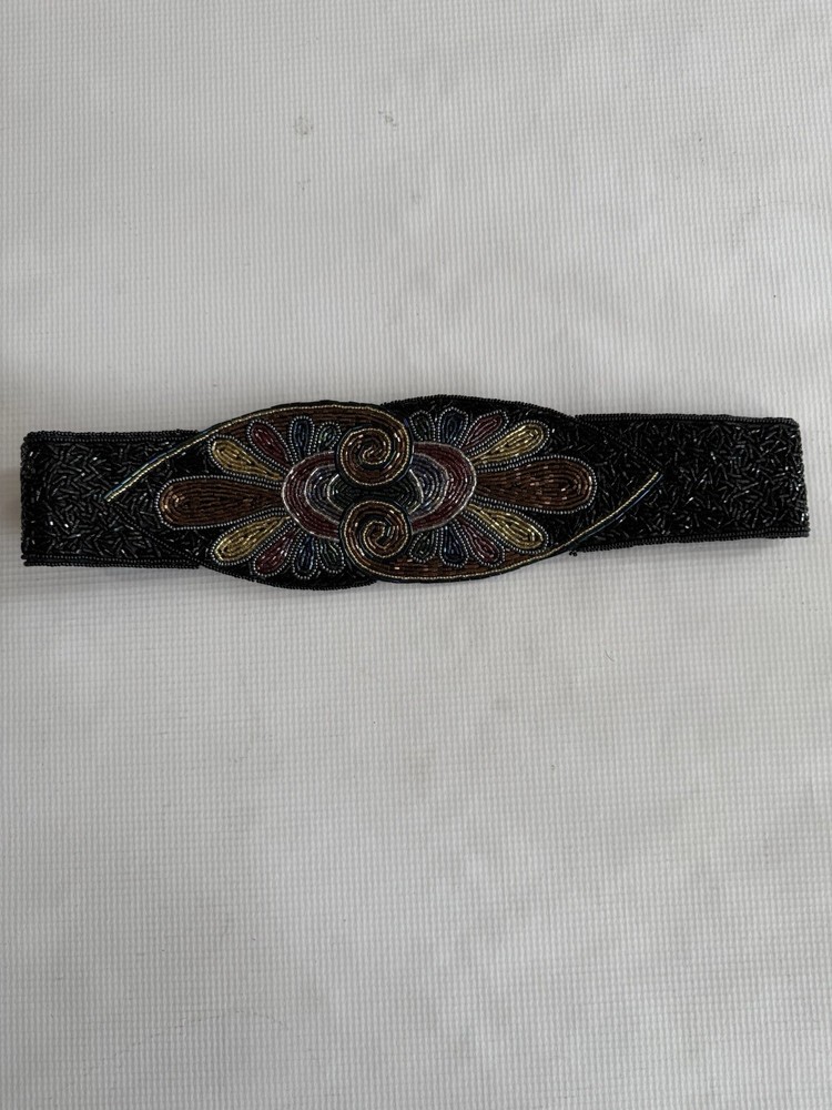Embellished Black Waist Belt with Beads for Women Size M