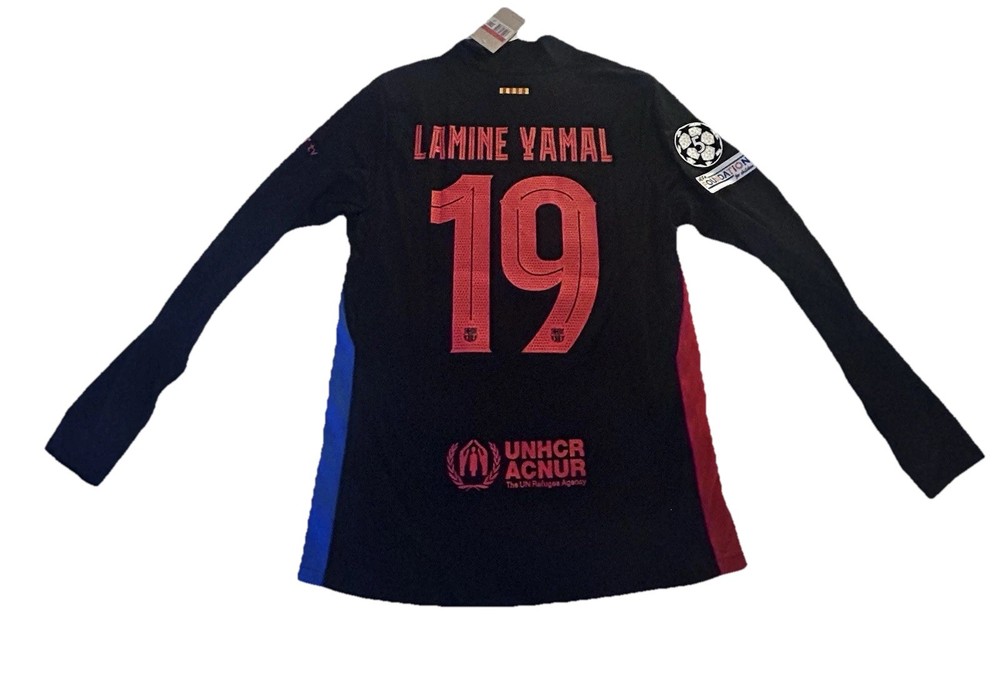 New Nike FC Barcelona Lamine Yamal #19 Long Sleeve Men’s Jersey L Black/Red/Blue