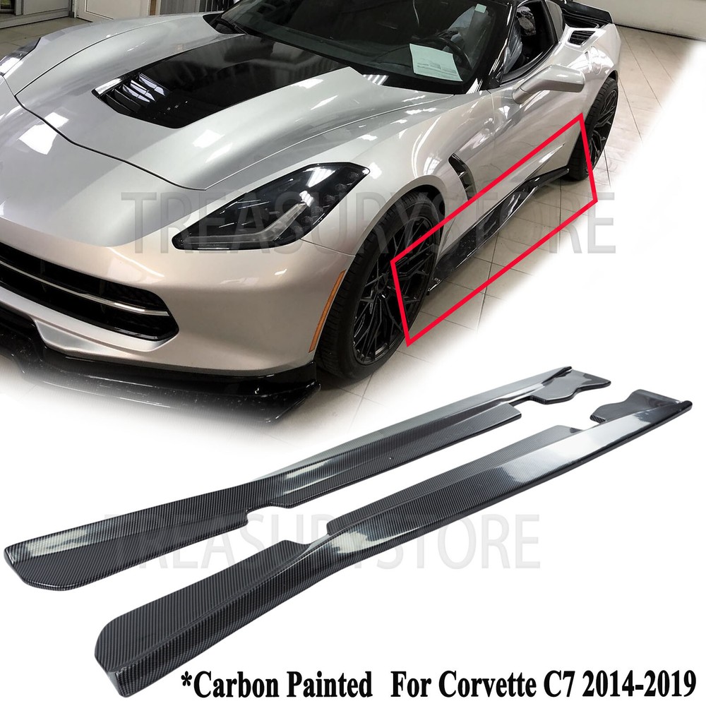 For Corvette C7 14-19 V2 Style Carbon Look Side Skirt Extension Lip Rocker Panel