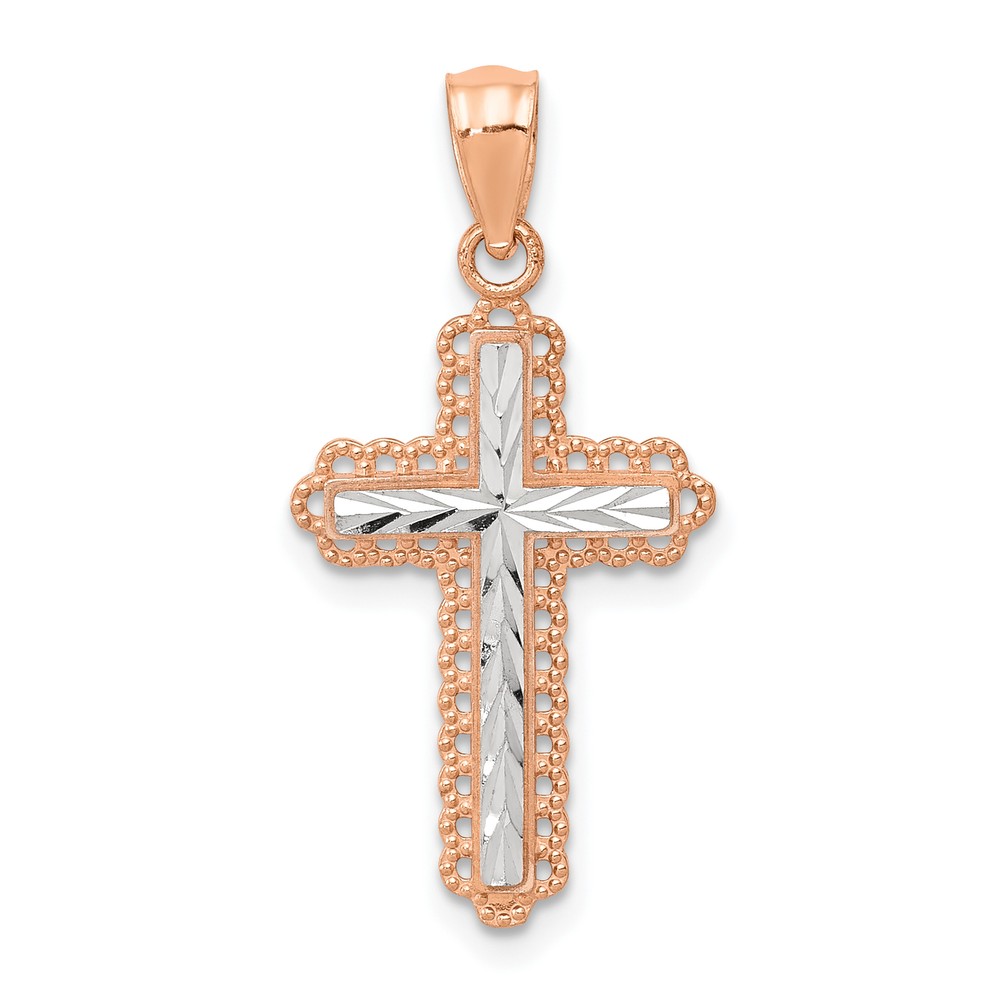 Avariah Solid 14k Rose Gold Rhodium Diamond Cut Cross Pendant - 28mm