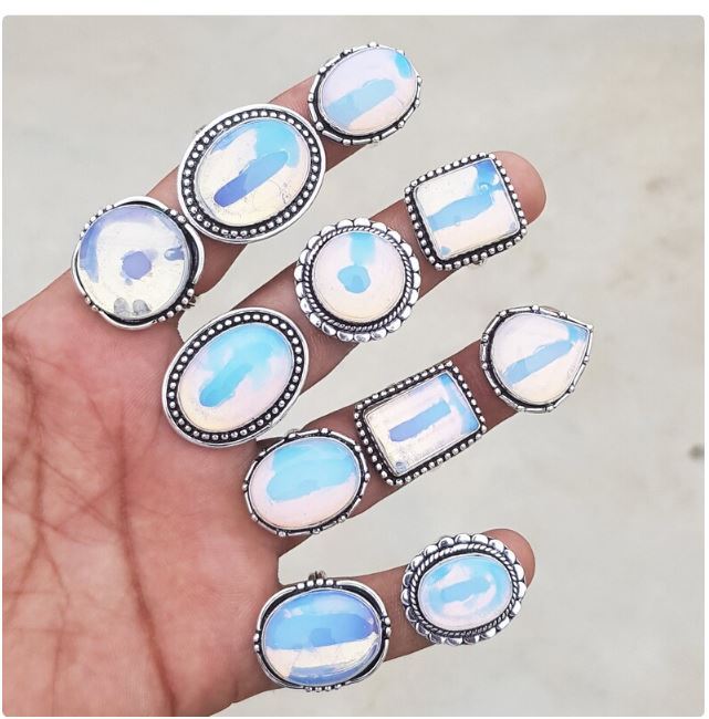 Christmas Sale !! Opalite Gemstone 925 Sterling Silver Plated Design Lot Rings-image