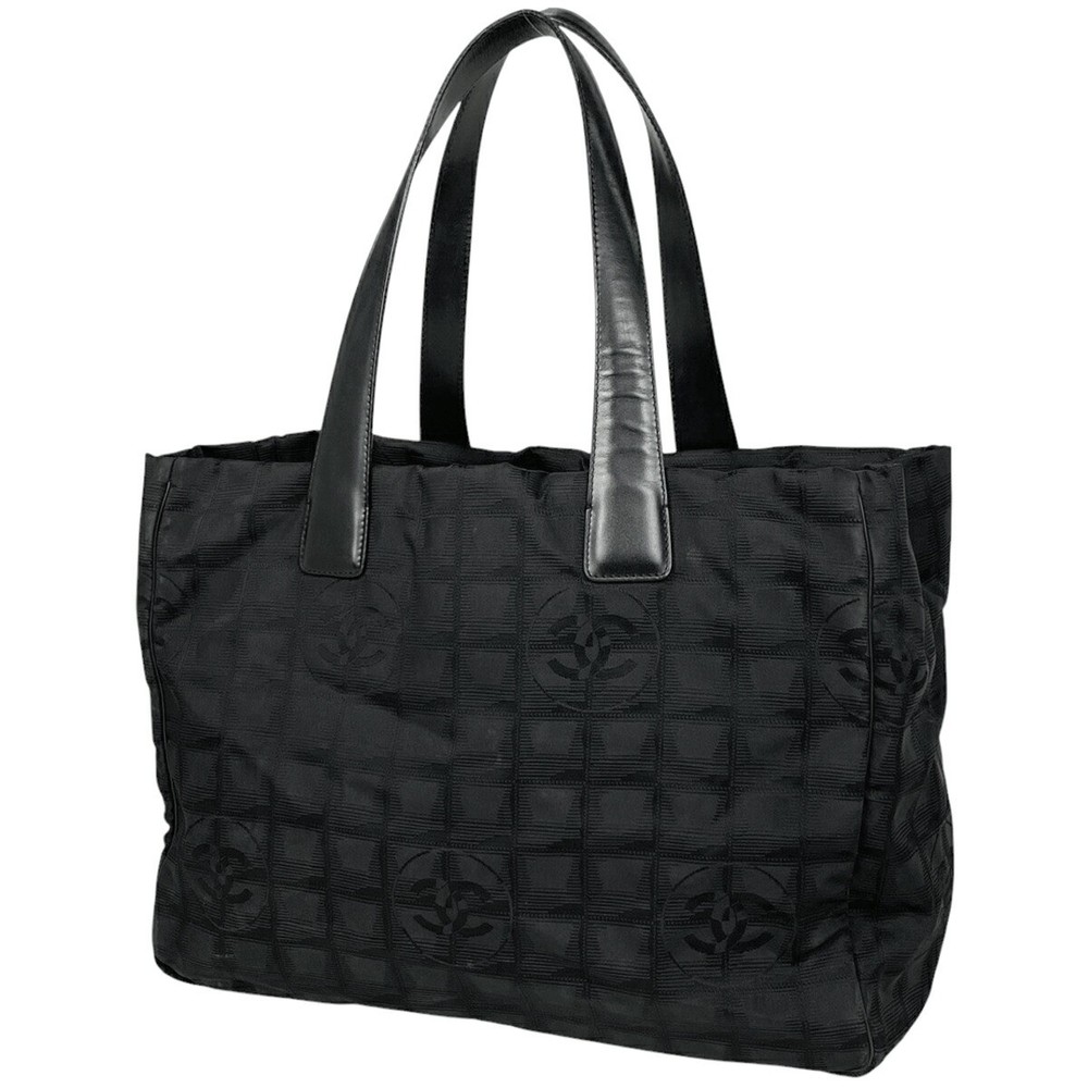 Chanel Coco Mark Nylon Jacquard Black Tote MM Travel Bag for Women