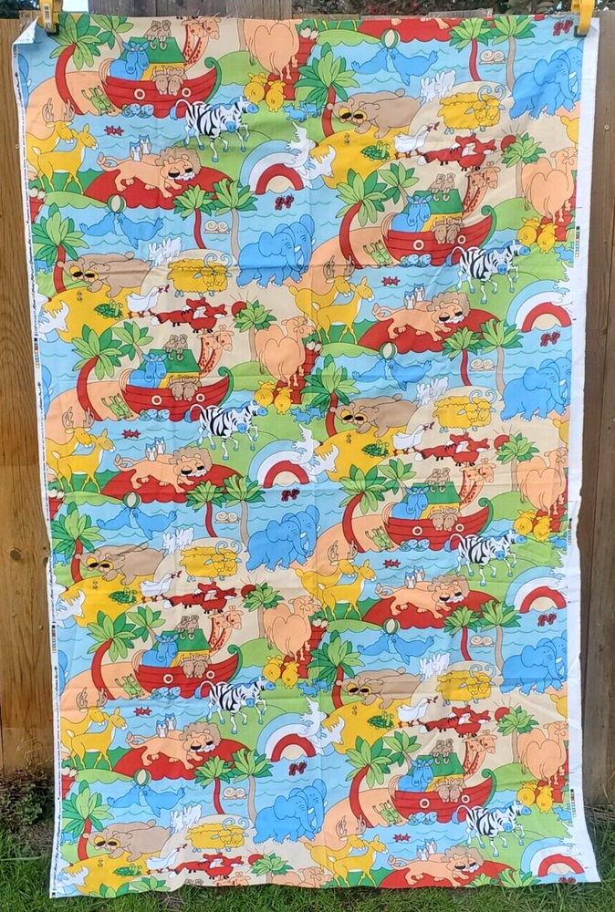 1987 Noah's Ark Print House N Homes Draperies Inc Fabric 75x45 Inches 2.083 Yards