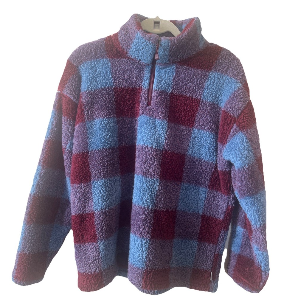 Eddie Bauer Ultra-Plush Fleece 1/4 Zip Pullover Women L Blue Purple Mock EUC