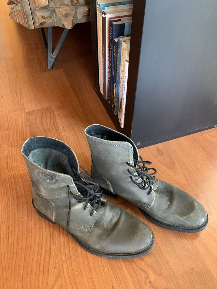 Diesel Mens Grey Gray Distressed Leather boots size 43