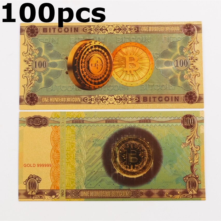 100PCS BTC 100 Banknote Gold Foil Un-currency Money Souvenir Collection Gift