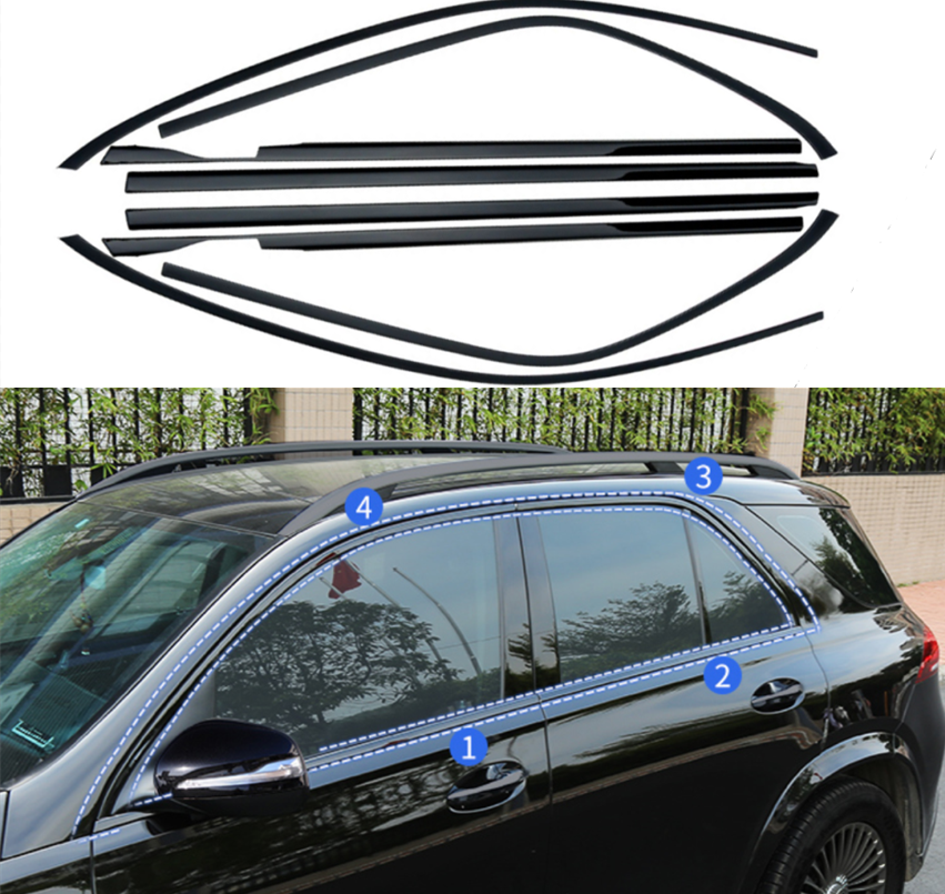 For Benz GLE Steel Windows Strip Sill Molding Cover Black Trim 2020 2021 2022