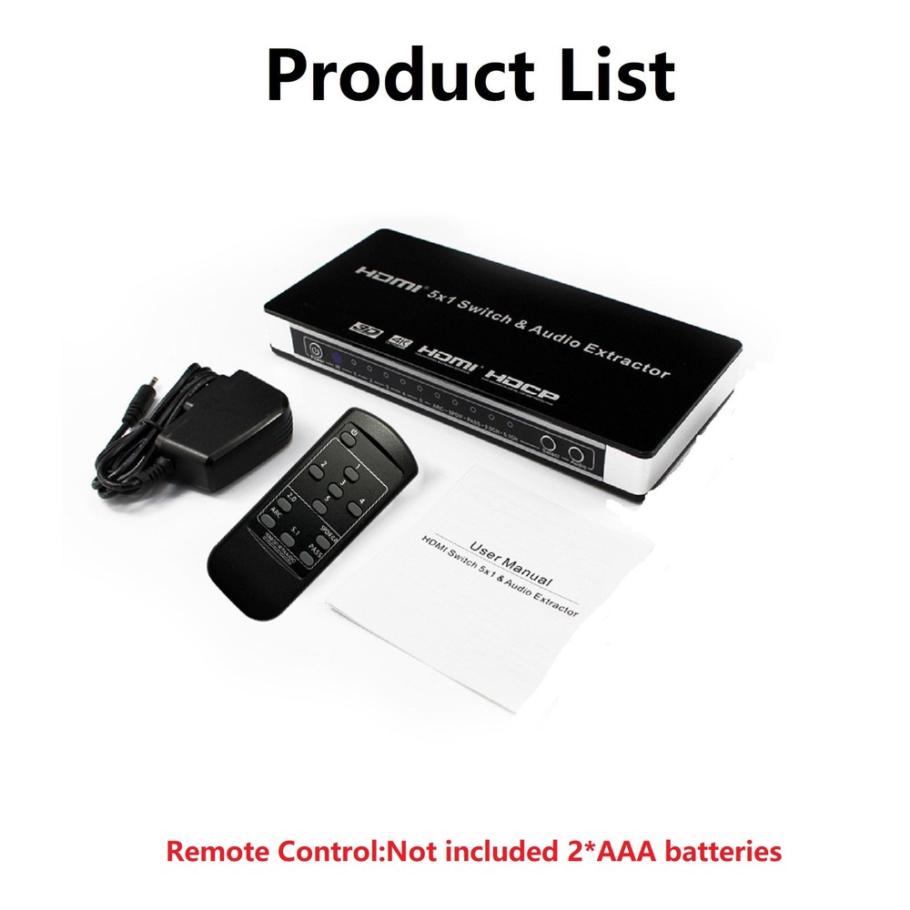 4K 1080P 5x1 Port HDMI Switch Splitter w/ Remote Control Power For PS4 PS5 Xbox