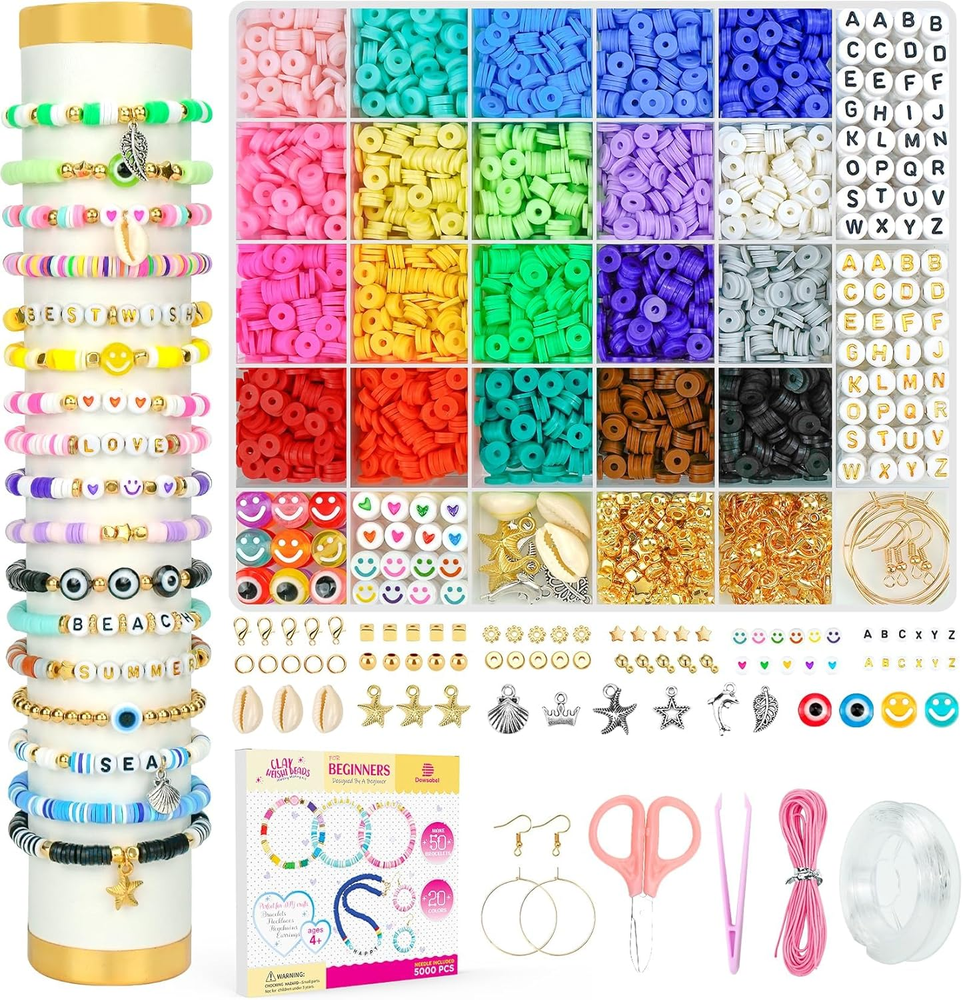 Dowsabel Clay Beads Bracelet Making Kit for Beginner, 5000 Pcs Preppy Polymer Cl