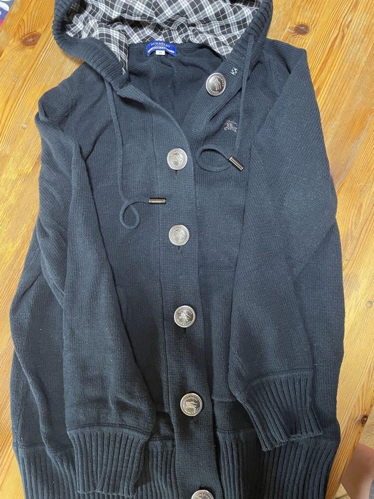 Burberry Blue Label Knit Hoodie Navy Size 38 Silver Buttons Used