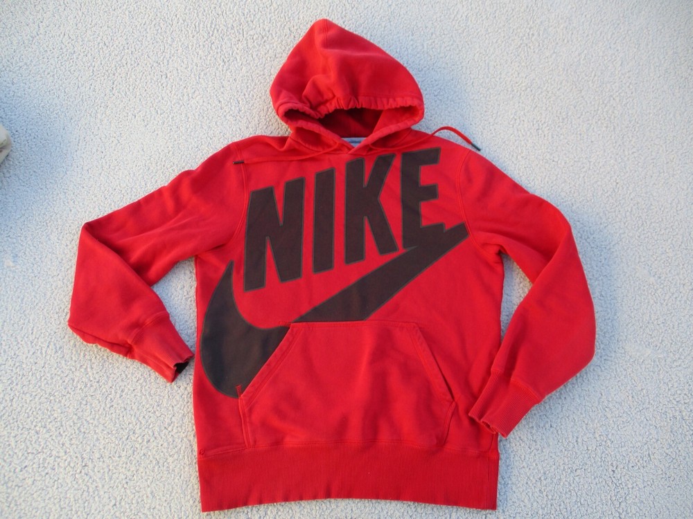 Nike Hoodie Mens Medium Sportswear Club Fleece Red Graphic Print Swoosh Logo Y2K