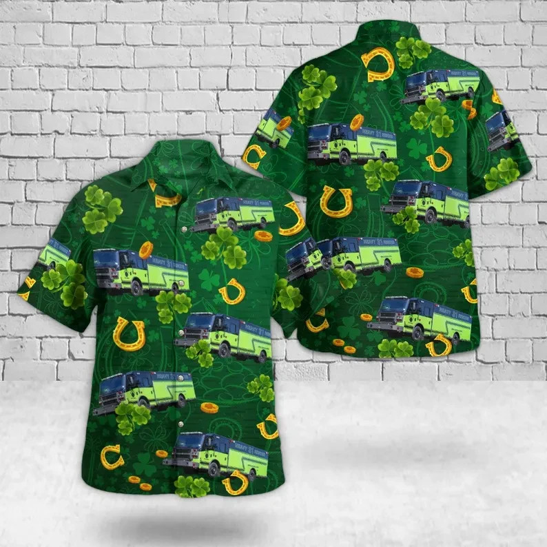 St Patricks Day Fire Rescue Hawaiian Shirt Firefighter Lucky Irish Men's Gift