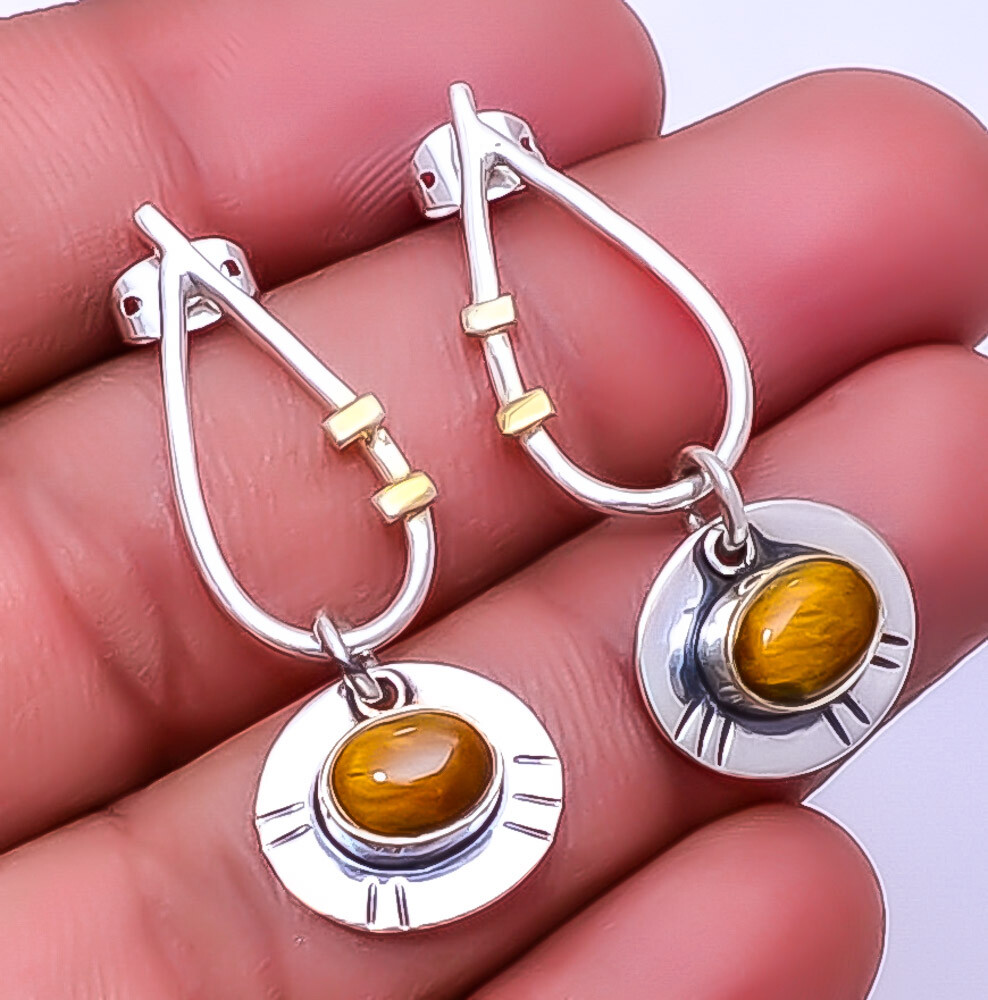 Yellow Tiger Eye - South Africa Designer 925 Sterling Silver Earring 1.56