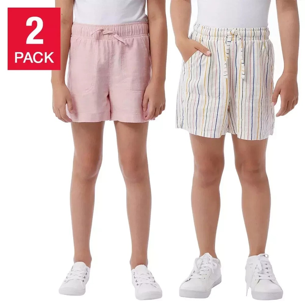 32 Degree Youth Girls Size XS 5/6 Machine Wash 2-Pack Linen Blend Shorts NWT