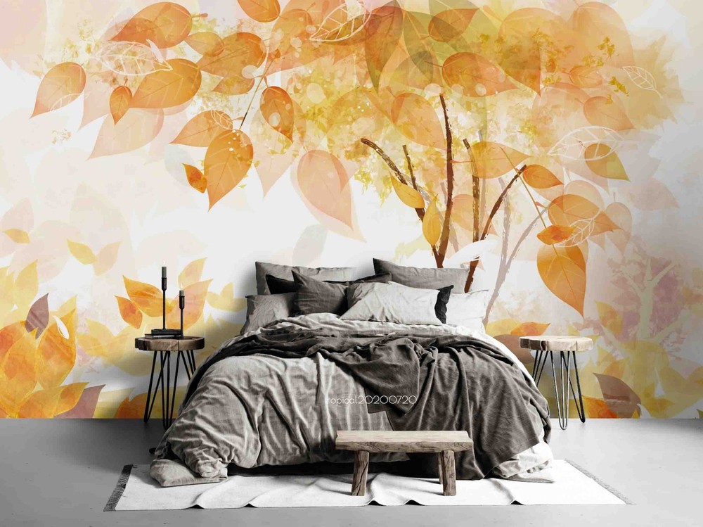3D Autumn Leaves Plants Watercolor Wall Murals Wallpaper Murals Wall Sticker