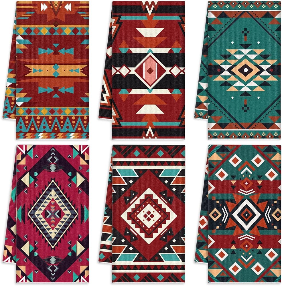 6-Piece Boho Aztec Southwestern Kitchen Towels by Redbaker