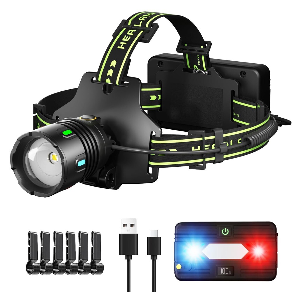 RFIUCH 160,000LM Super Bright LED Rechargeable Headlamp, Zoomable Head lamp &...