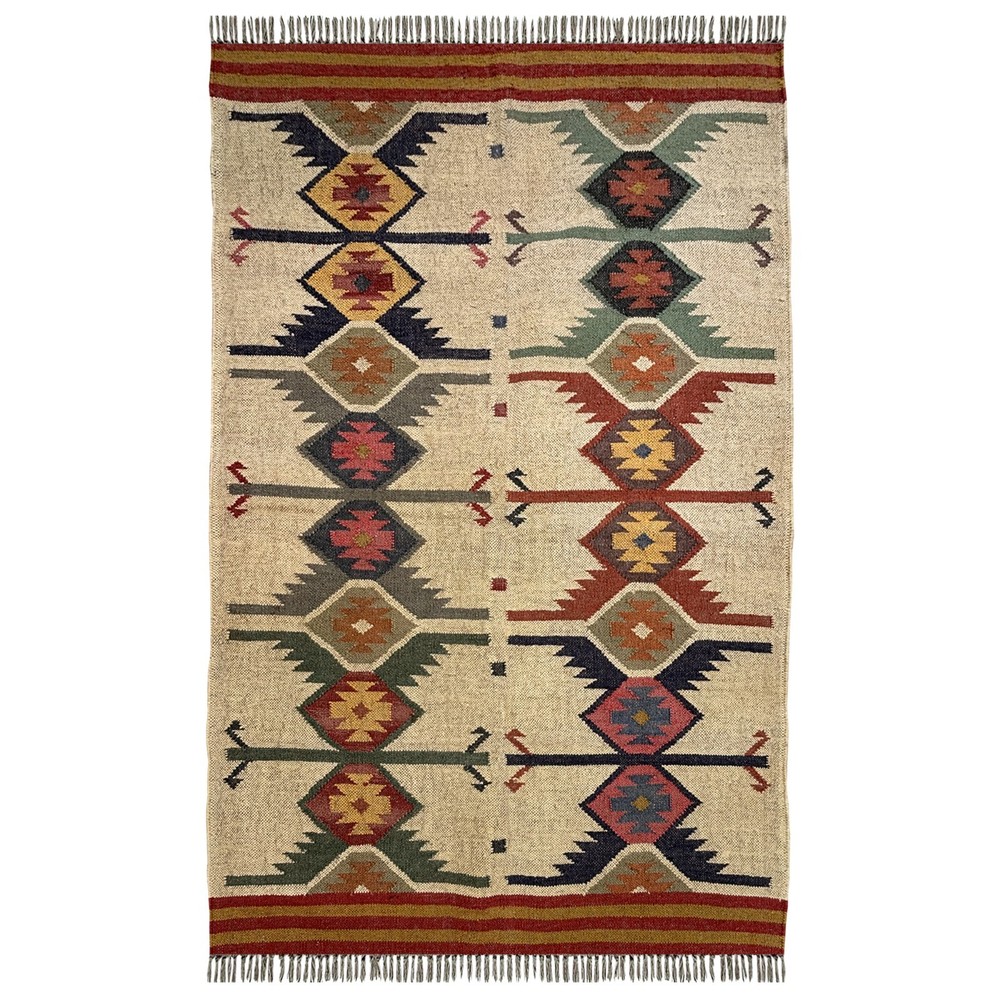 Flatweave Wool Jute Kilim Rug 4x6 for Bedroom or Living Room