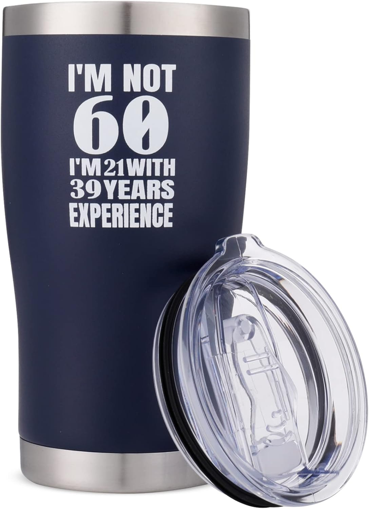 Vacuum Insulated Tumbler with Lid and Straw- 60Th Birthday Cups for Men (20 Oz),