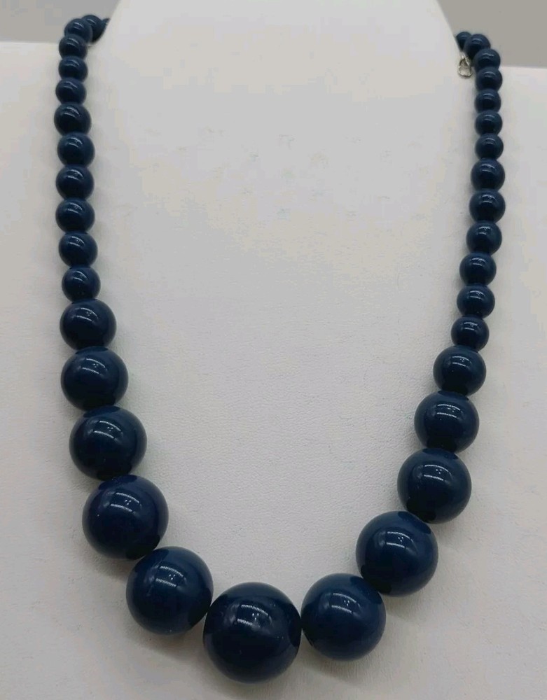 Navy Blue Beads Necklace Choker Plastic Graduated