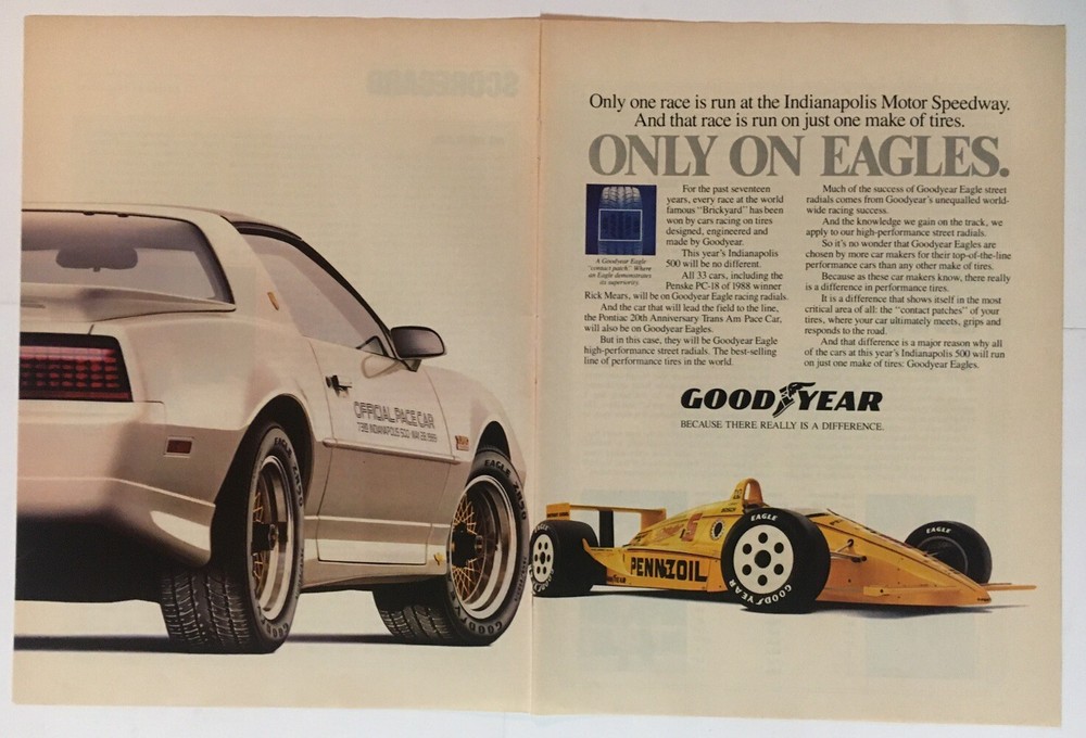 Goodyear Eagle Tires Pontiac Trans Am 1989 Vintage Print Ad Two Pages 16x11In.