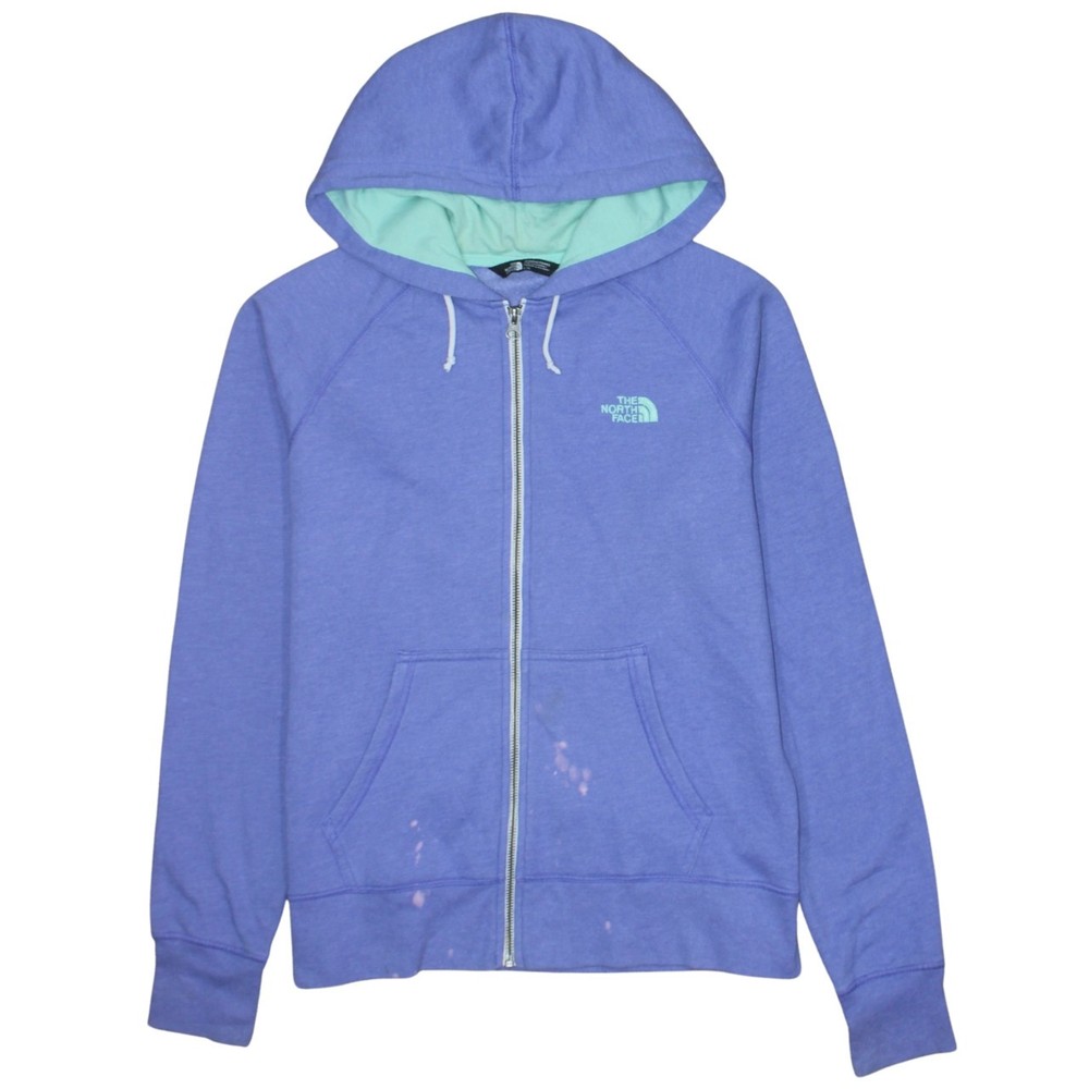 The North Face Womens Hoodie Purple Full Zip Fleece Split Pocket Logo Raglan L