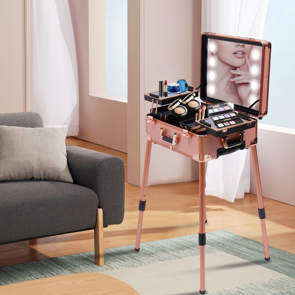 Rolling Makeup Case Aluminum Salon Cosmetic Train Trolley 4 Wheels Organizer Box