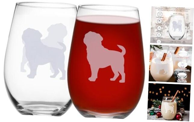 Pug Stemless Wine Glass Set of 2 for Birthdays Parties Glassware