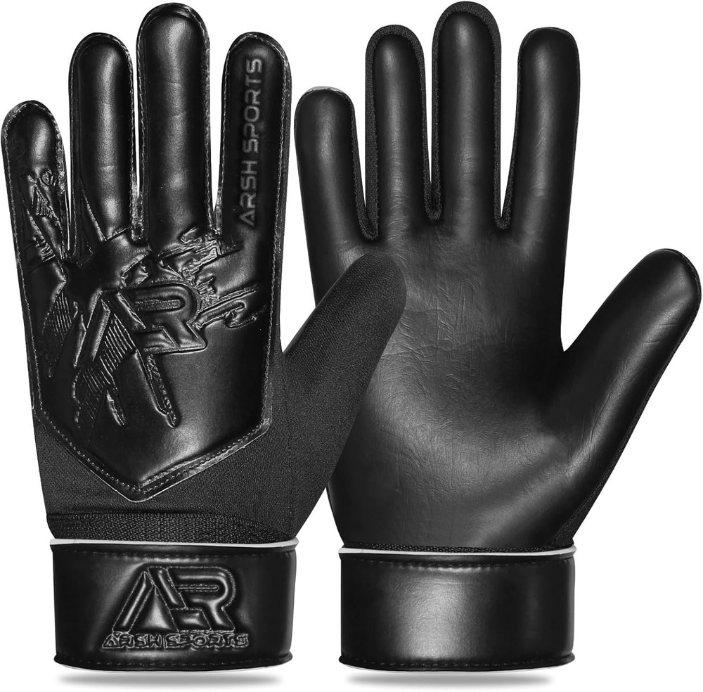 Pro Soccer Goalie Gloves Size 8 for Adults M-L in Jet Black