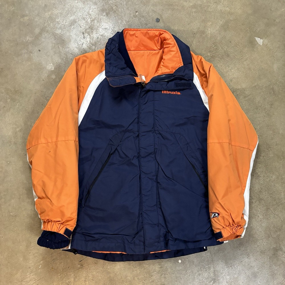 Vtg Univ. of Illinois Pro Player PP2 Jacket M Puffy Puffer Coat Fleece Line NCAA