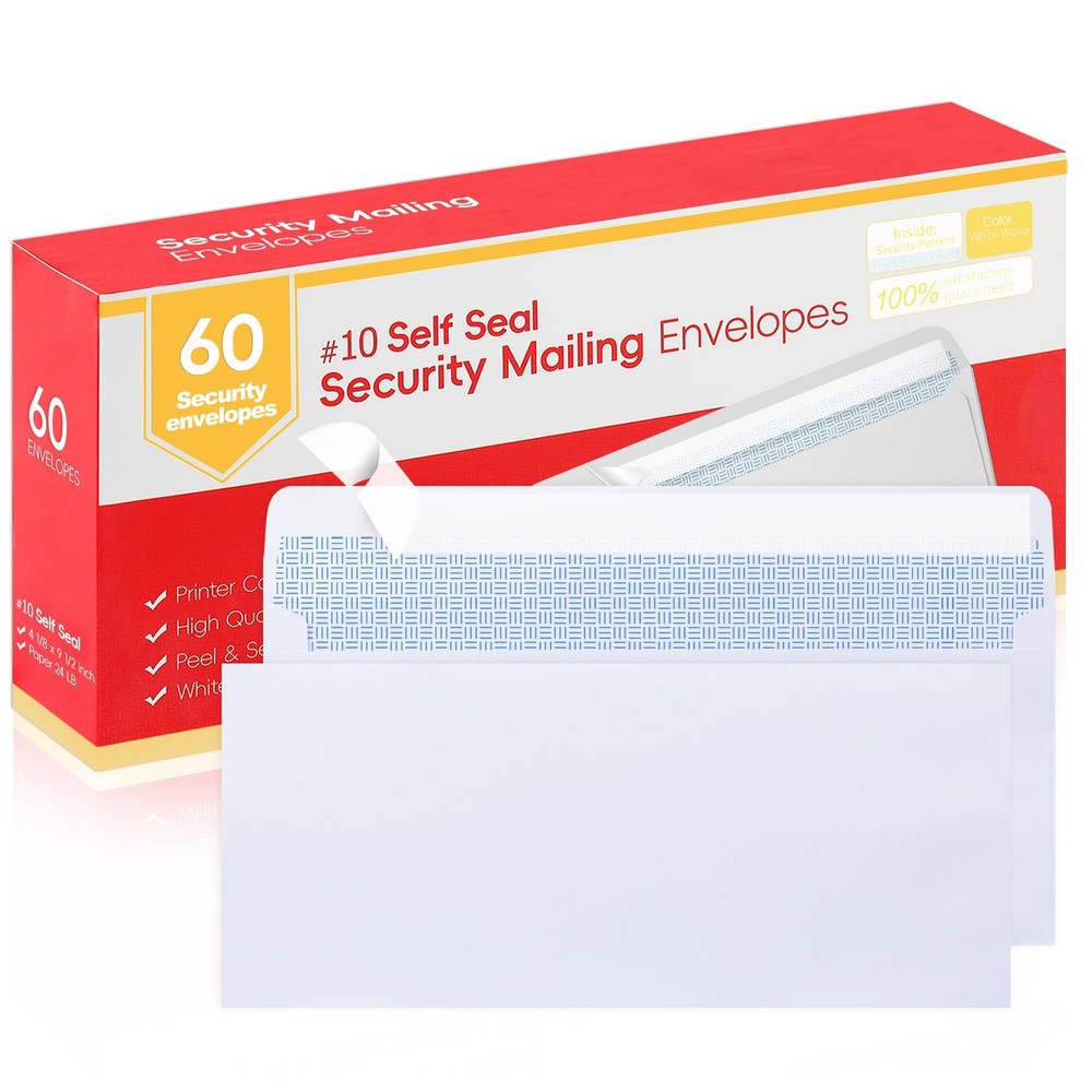 10 Letter Size Mailing Envelopes for Business, 60pcs Self Seal Windowless Sec...