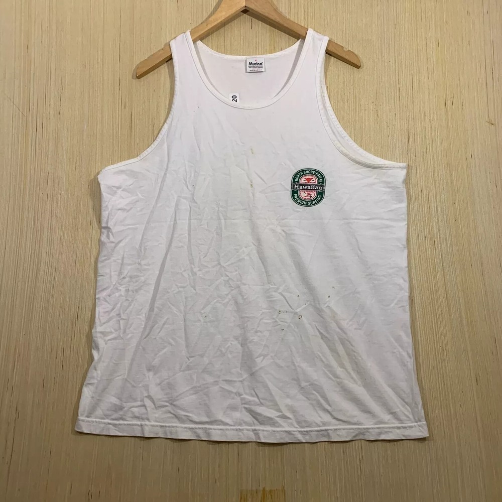 Vintage Hawaiian Surfing Tank Top Shirt Adult Extra Large White Sleeveless 90s