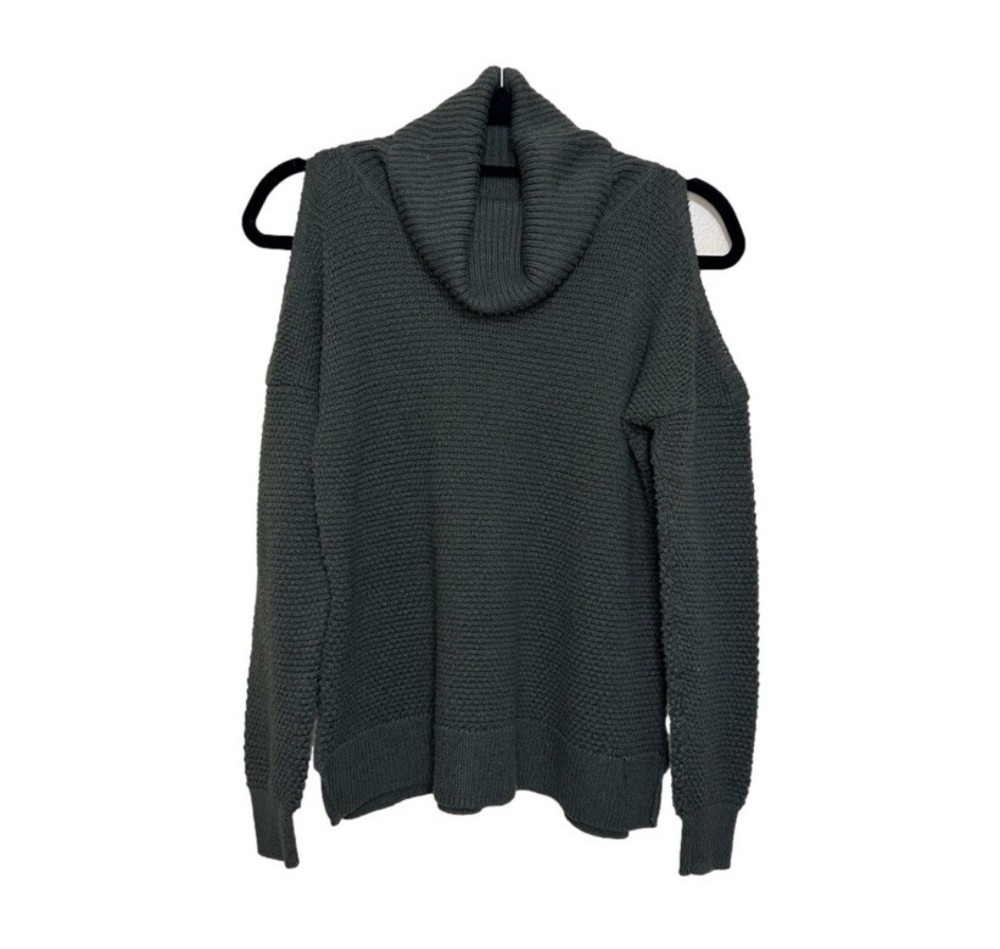 Hollister Womens Med Olive Green Long Sleeve Cold Shoulder Sweater Turtleneck