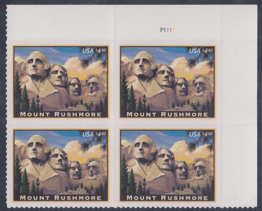 2008 US $4.80 Mount Rushmore Priority Mail Stamp VF NH Plate Block of 4