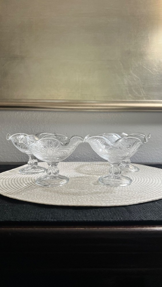 Vintage Southern Living Victoria Pressed Glass Compote Sherbet Bowls with Footed Base
