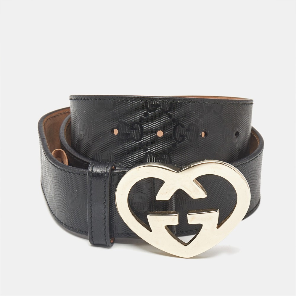 Gucci Black GG Canvas Heart Buckle Belt 80 CM