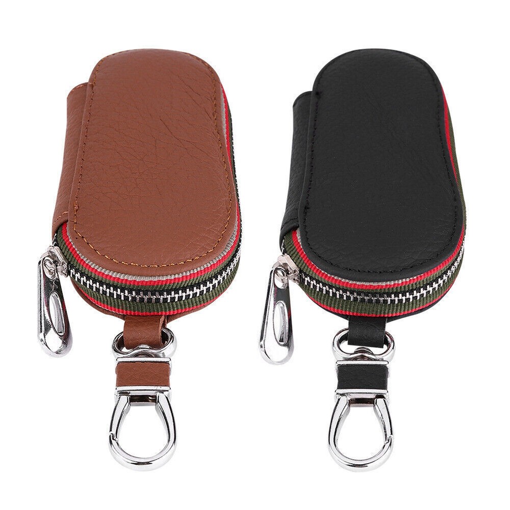 Universal PU Leather Car Key Case Holder with Zipper Storage