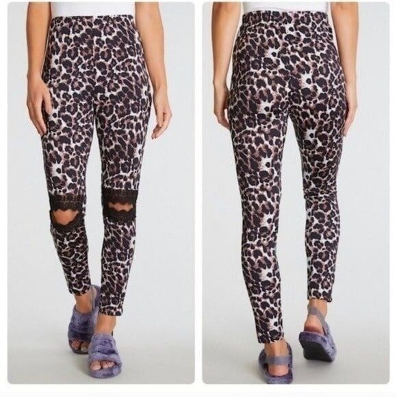 Leopard Print High-Waisted Leggings With Black Lace Detail-SIZE: MEDIUM