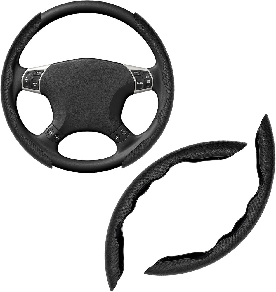 2 PCS Car Steering Wheel Cover, Carbon Fiber Auto Steering Wheel Segmented Prote