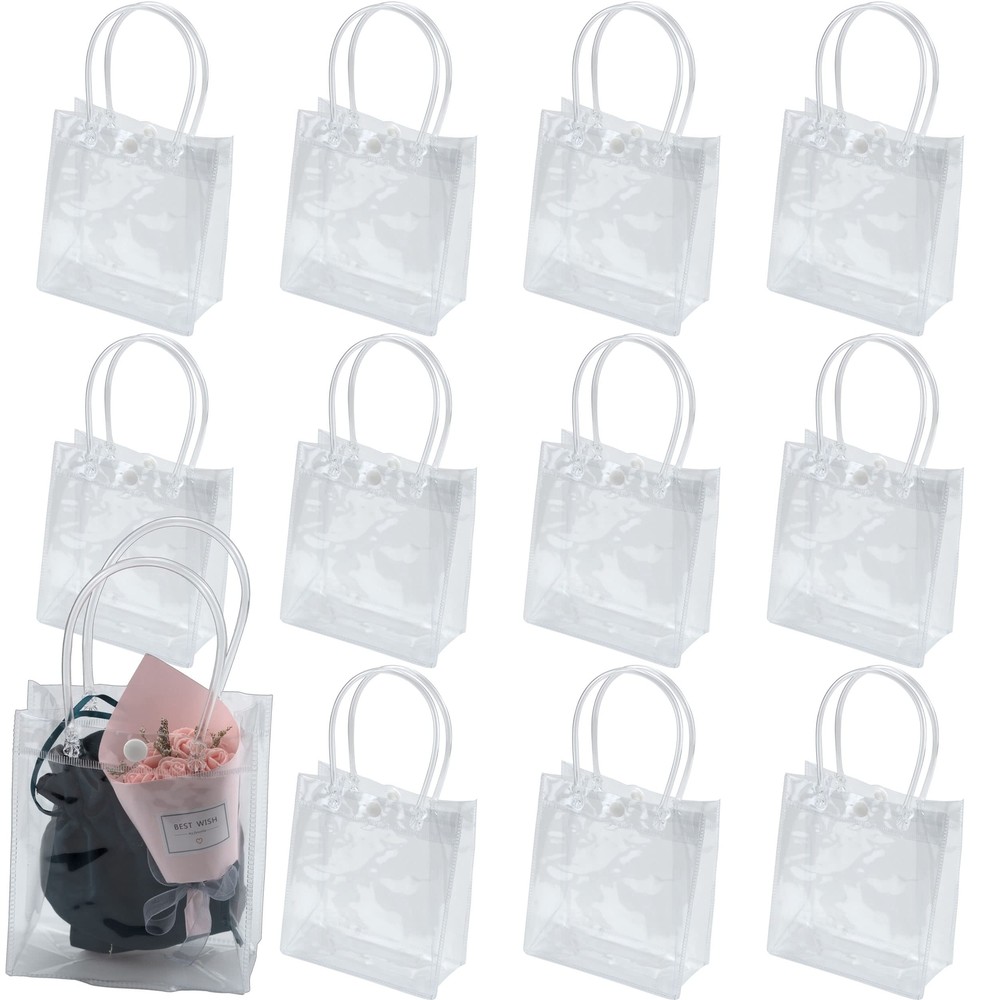 Reusable Clear PVC Tote Bag, 12 Pack Gift Bags with Handle, Transparent Gift ...