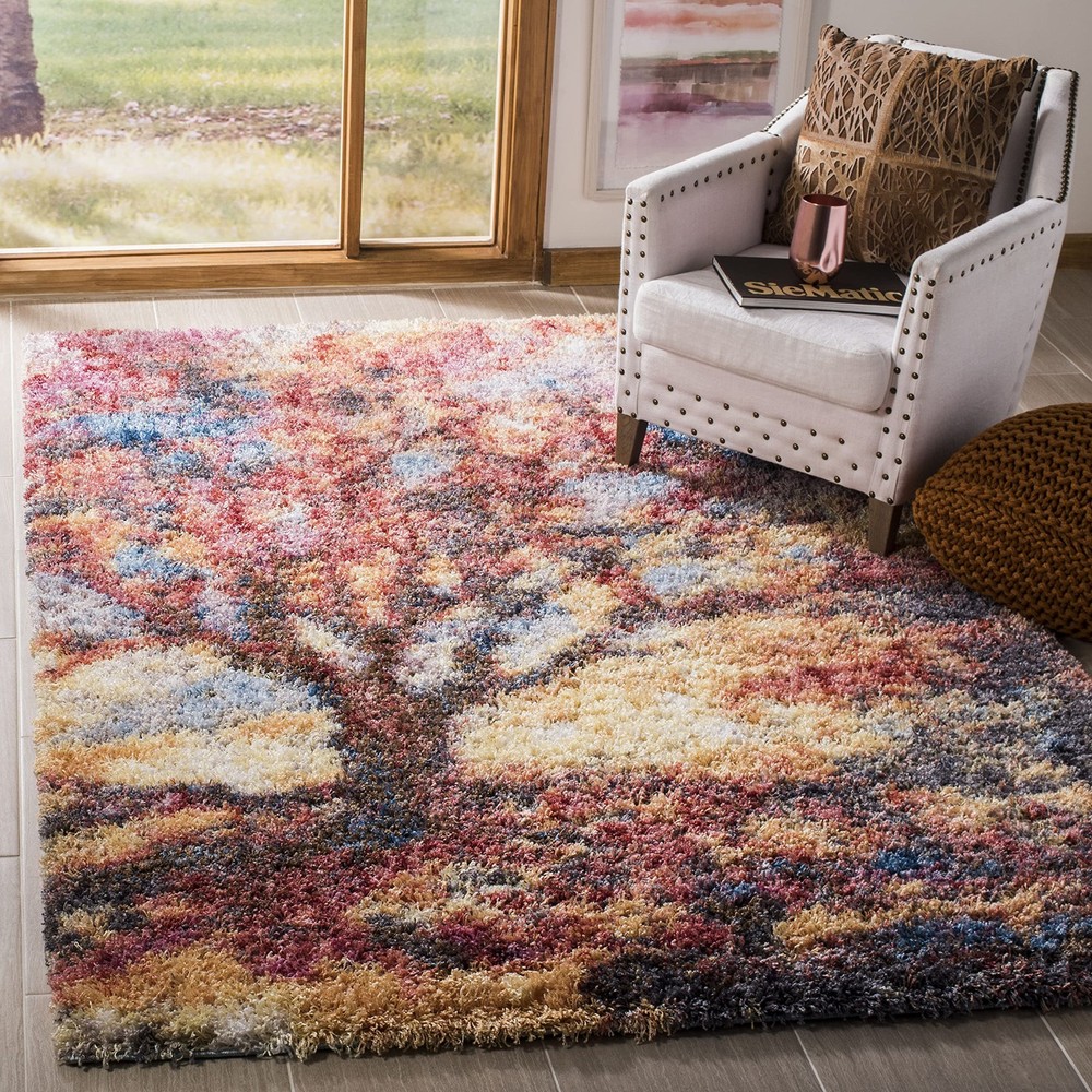 SAFAVIEH Gypsy Shag Rug - 5x7 Rust Blue Abstract Bohemian Plush Soft Floor Covering