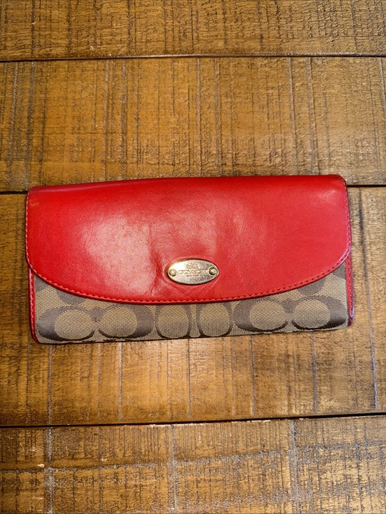 Coach Red & Brown Leather Continental Wallet  