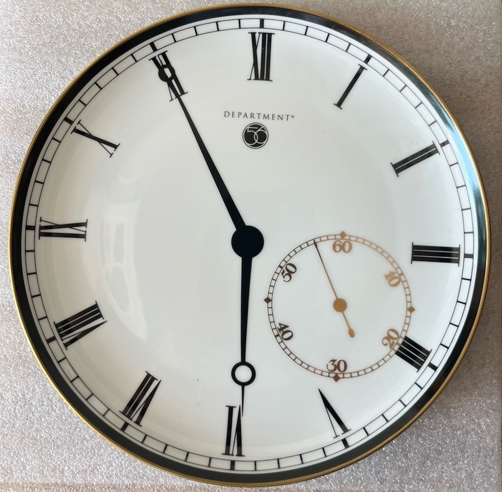 Department 56 Gold Rimmed Porcelain Plate Clock 10.25 Inches Excellent Condition