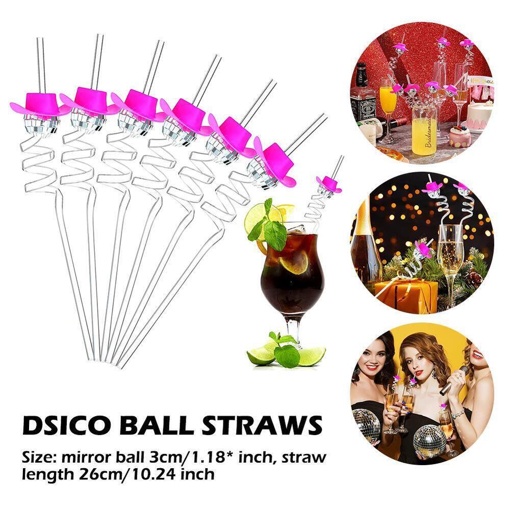 Mirror Disco Ball Straws Silver 70s Disco Decorative Straws Mini Disco Straw K2