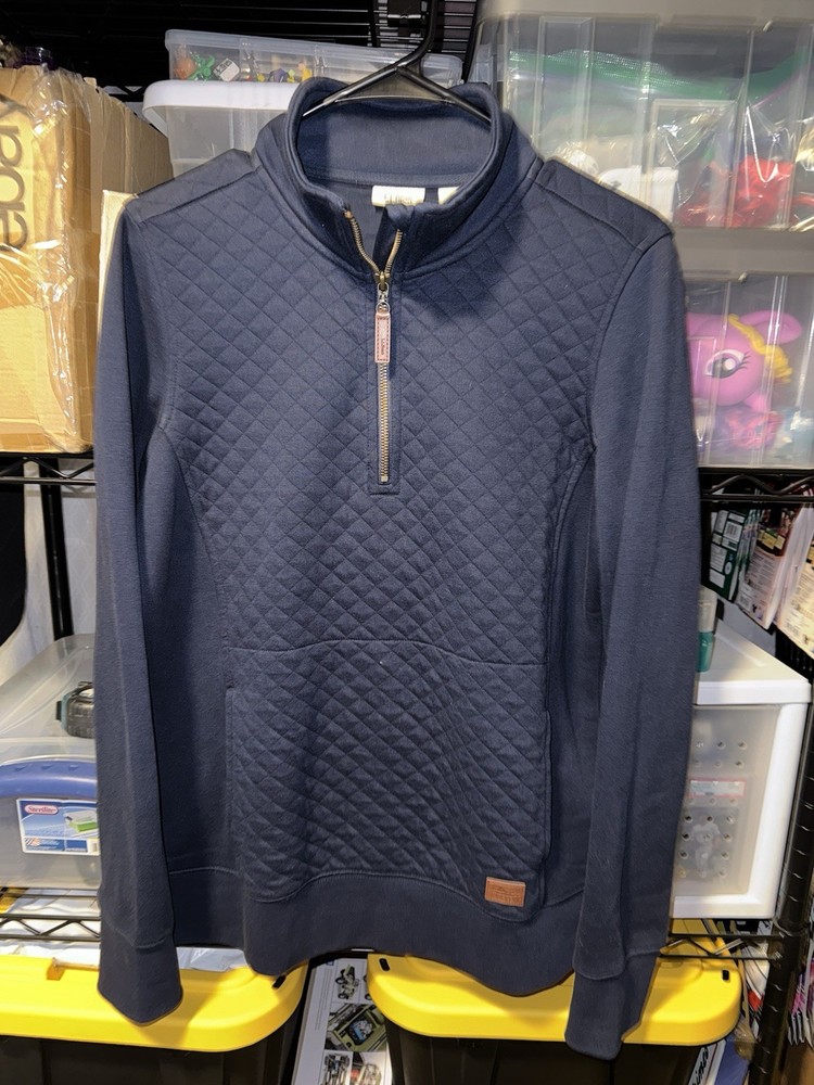 LL Bean Quilted 1/4 Zip Pullover Sweatshirt Sweater Women's Small Blue