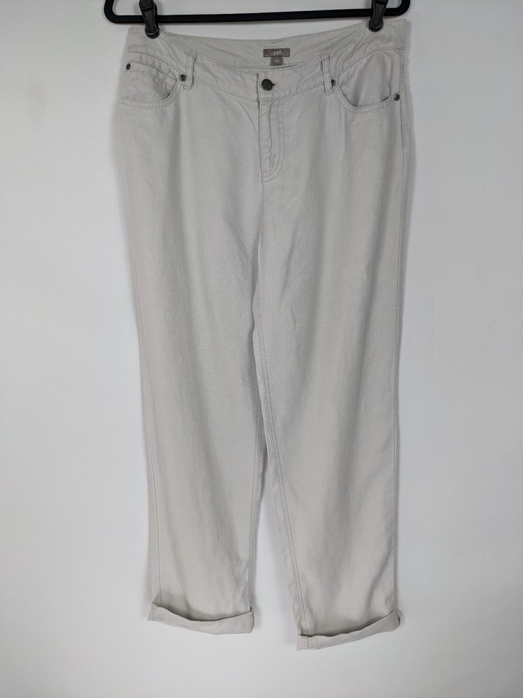 J Jill Linen Pants Light Grey 8 Five Pocket Style Pockets
