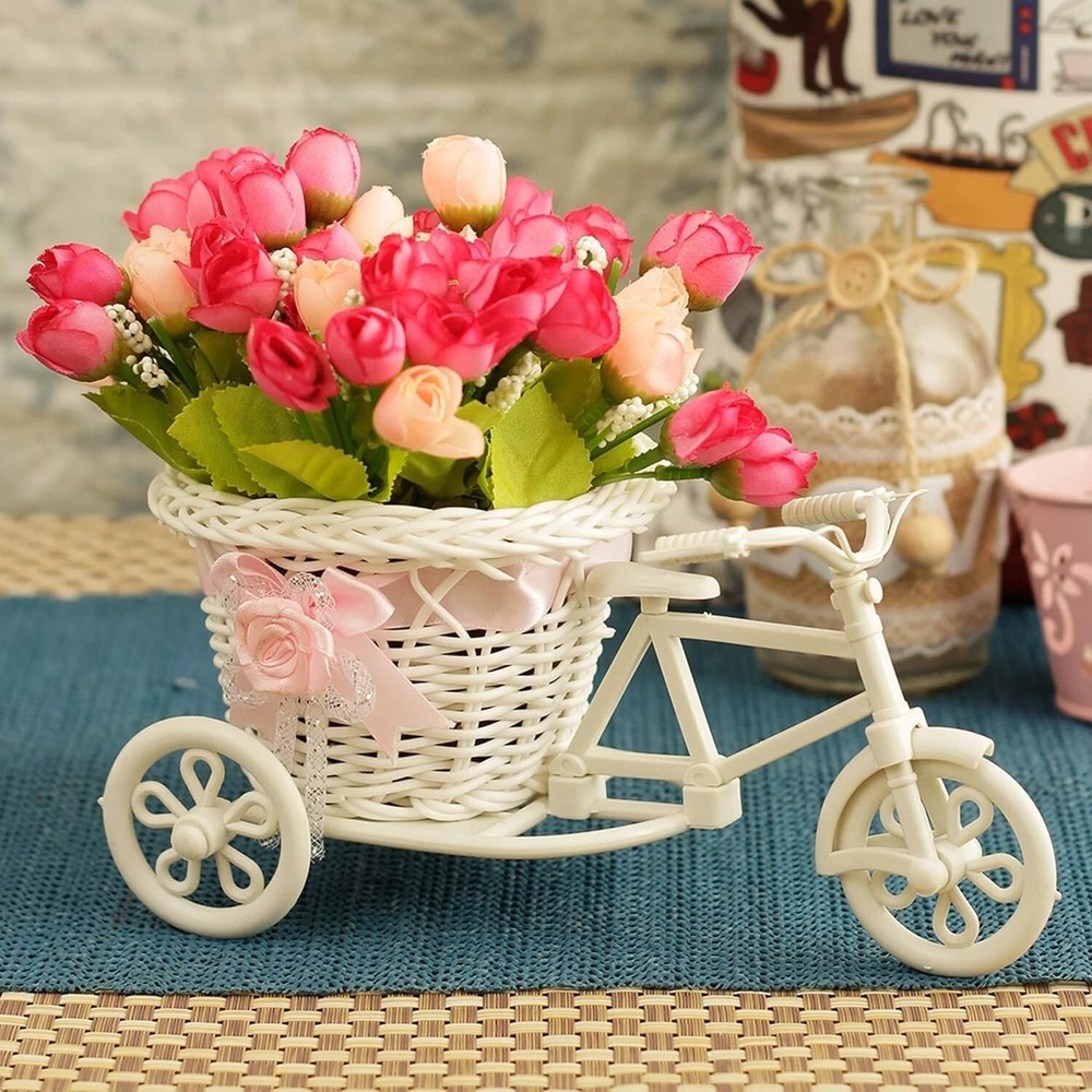 Cycle Shape Flower Vase with Peonies Bunches for Home Decor Center Table Bedroom