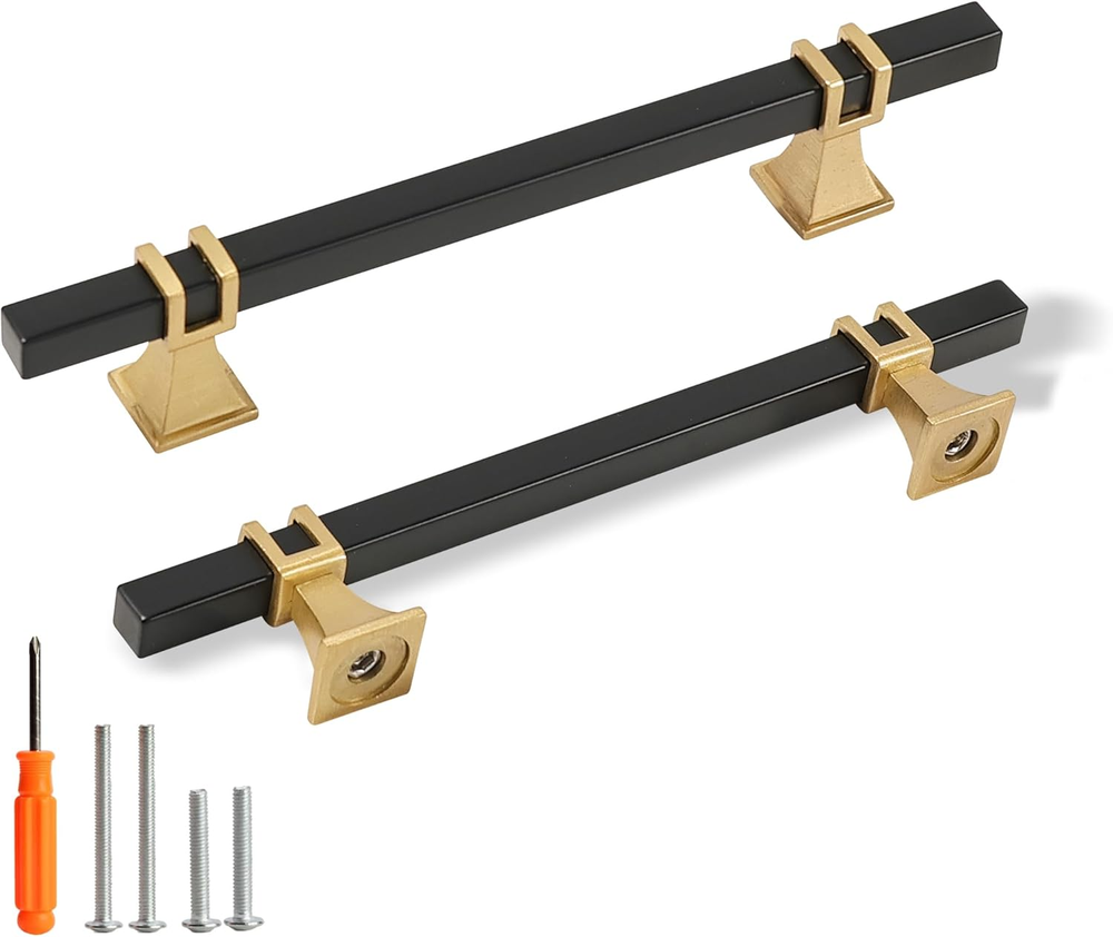 Cabinet Pulls Matte Black and Gold Cabinet Handles, 10 Pack 5 Inch Kitchen Door